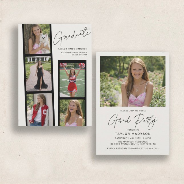 Convites Modern Minimal Photo Strip | Graduation Party (Criador carregado)