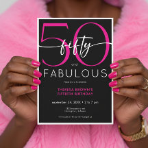 Modern Minimal Pink Fifty Fabulous Script Birthday