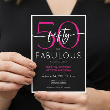 Modern Minimal Pink Fifty Fabulous Script Birthday