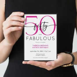 Convites Modern Minimal Pink Fifty Fabulous Script Birthday