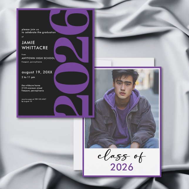 Convites Modern Minimal Purple Typography Graduation Party (Modern Minimal Purple Typography Graduation Party Invitation)