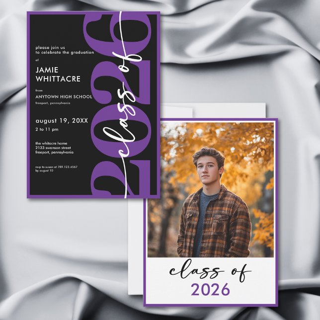 Convites Modern Minimal Purple Typography Graduation Party (Modern Minimal Purple Typography Graduation Party Invitation)