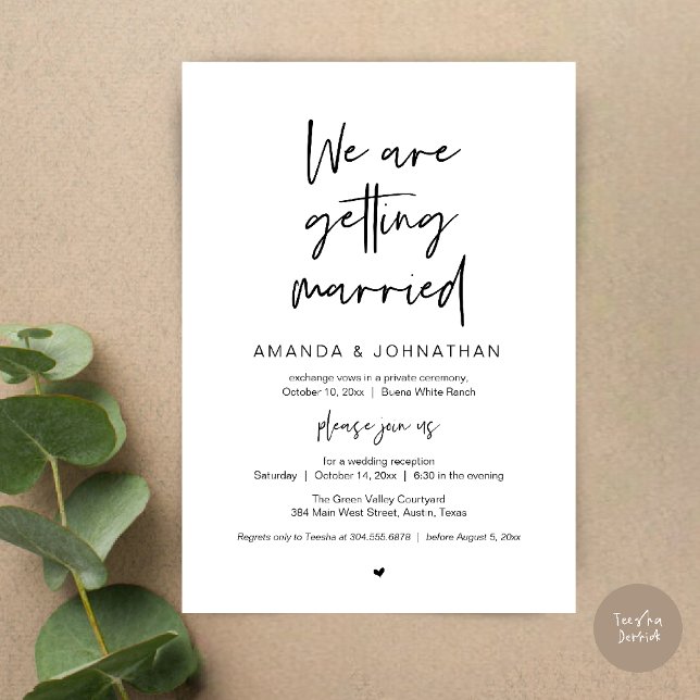 Convites Modern Minimal Reception, We are getting married (Modern Minimal Reception, We are getting married Invitation Card in Black and white)