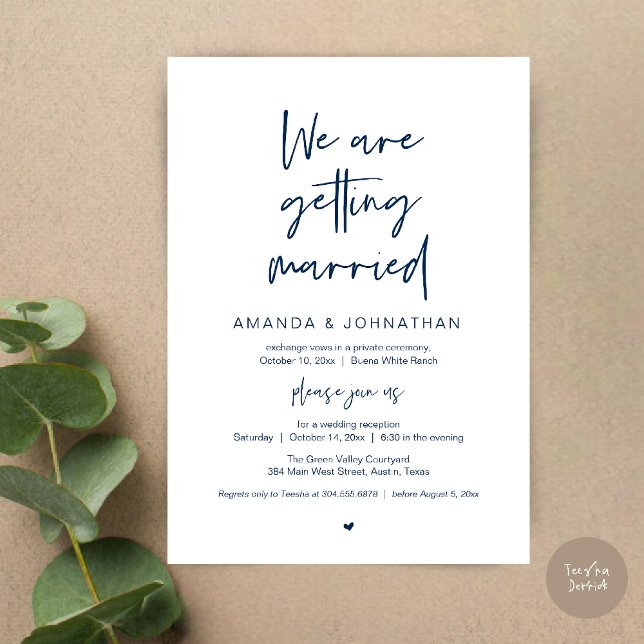 Convites Modern Minimal Reception, We are getting married (Modern Minimal Reception, We are getting married Invitation Card in Navy Blue)
