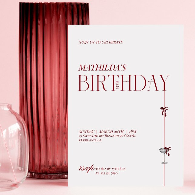 Convites Modern Minimal Red Burgundy Bow Birthday (Criador carregado)
