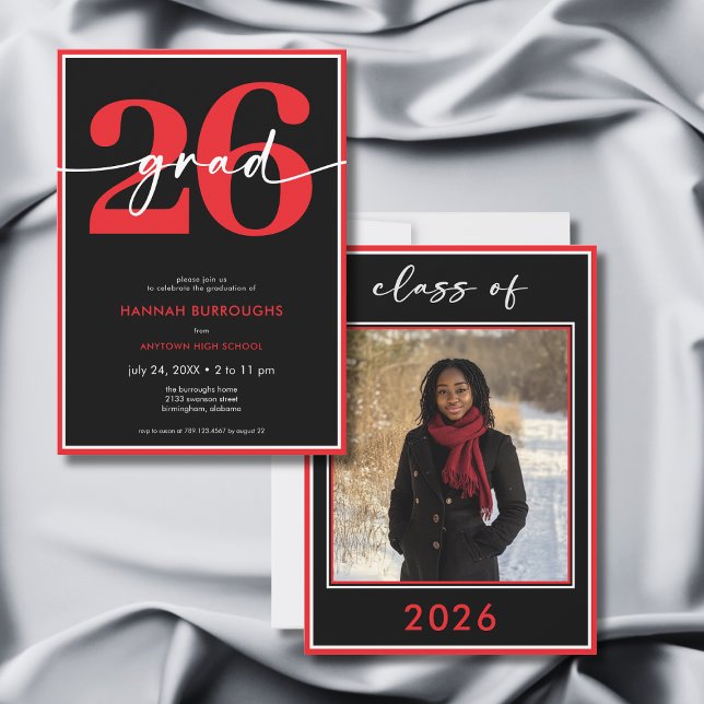 Convites Modern Minimal Red Script Graduation Party (Modern Minimal Red Script Graduation Party Invitation)