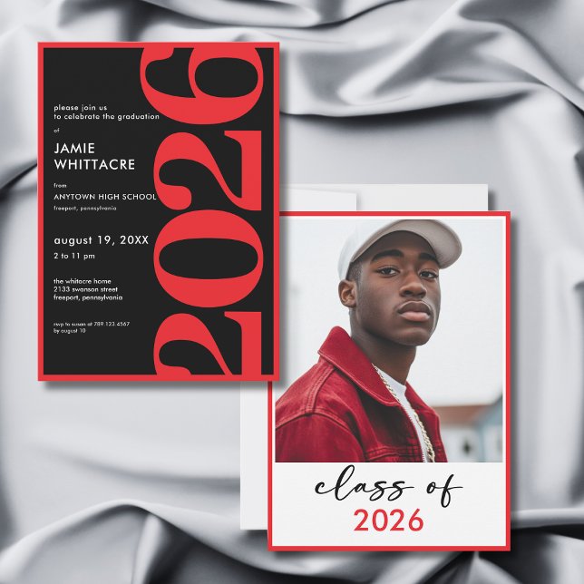 Convites Modern Minimal Red Typography Graduation Party (Modern Minimal Red Typography Graduation Party Invitation)