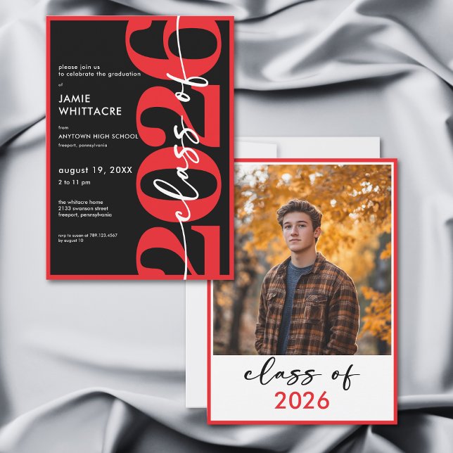 Convites Modern Minimal Red Typography Graduation Party (Modern Minimal Red Typography Graduation Party Invitation)