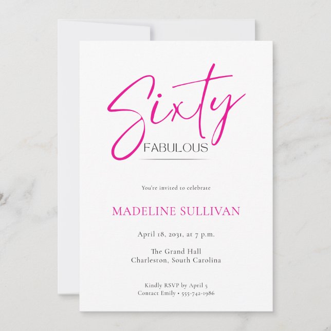 Convites Modern Minimal Script Sixty 60th Birthday Party (Frente)