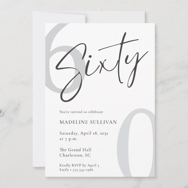 Convites Modern Minimal Script Sixty 60th Birthday Party (Frente)