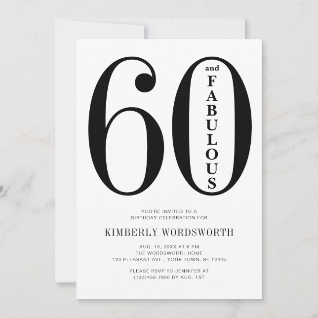 Convites Modern Minimal Sixty and Fabulous 60th Birthday  (Frente)
