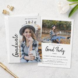 Convites Modern Minimal Two Photo Graduation Party