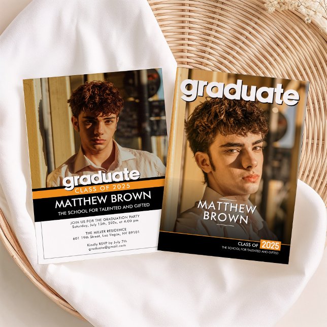 Convites Modern Minimal Two Photo Graduation Party (Criador carregado)