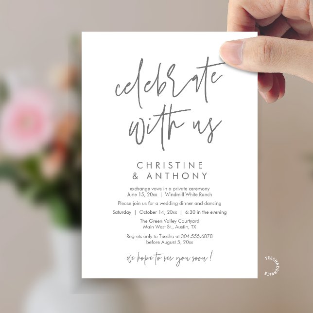 Convites Modern Minimal Wedding Reception Dinner (Modern Minimal Wedding Reception Dinner Lunch Brunch Invitation Card in dark grey)