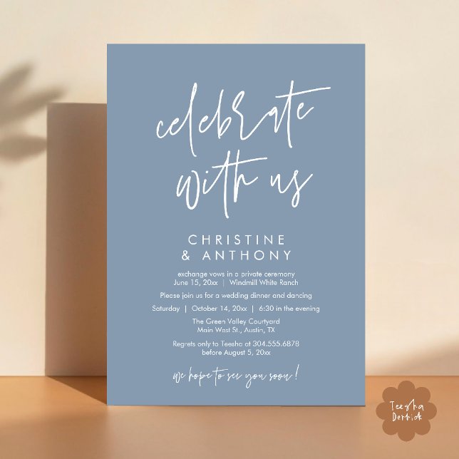 Convites Modern Minimal Wedding Reception Dinner (Modern Minimal Wedding Reception Dinner Lunch Brunch Invitation Card in Dusty blue)