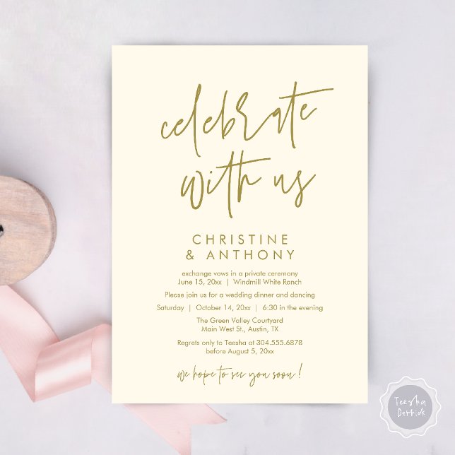 Convites Modern Minimal Wedding Reception Dinner (Modern Minimal Wedding Reception Dinner Lunch Brunch Invitation Card in yellow gold)