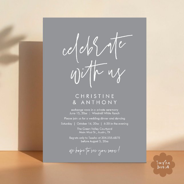 Convites Modern Minimal Wedding Reception Dinner (Modern Minimal Wedding Reception Dinner Lunch Brunch Invitation Card in Grey)