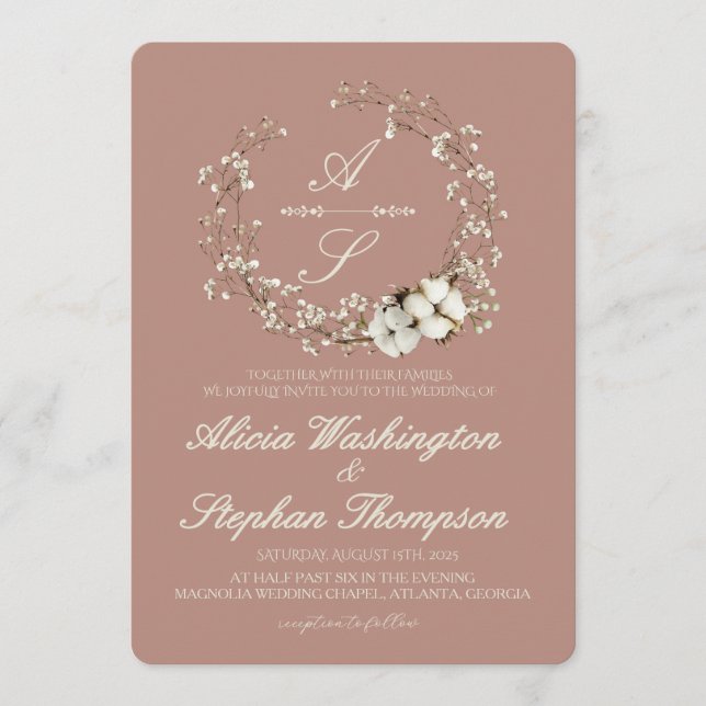 Convites Modern Minimal Winter Floral Wedding (Frente)