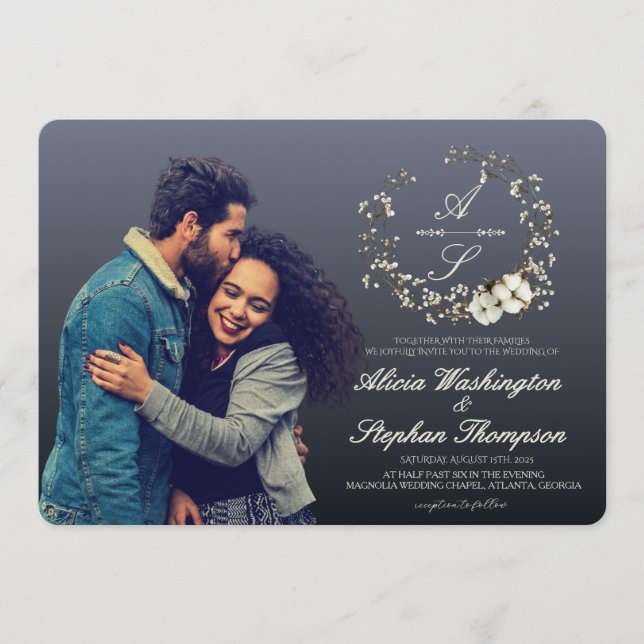 Convites Modern Minimal Winter Floral Wedding (Frente)