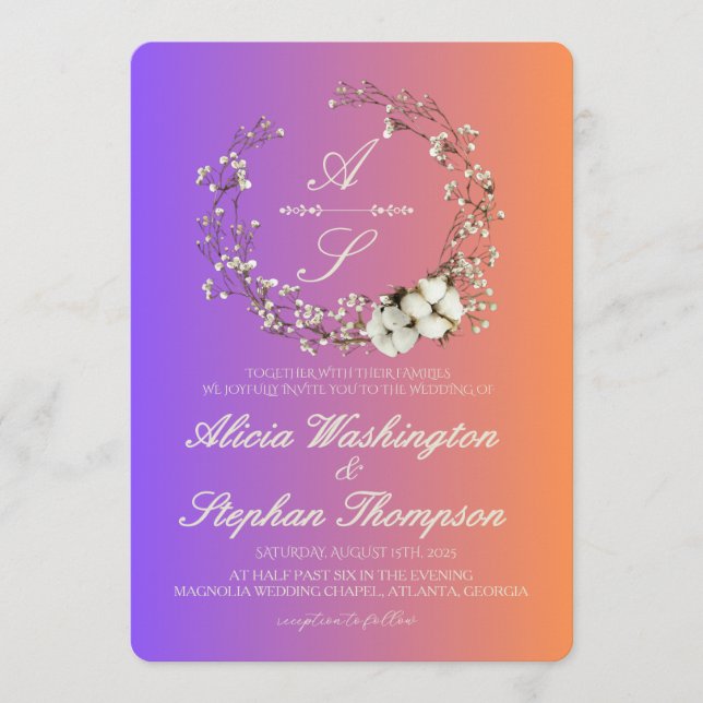 Convites Modern Minimal Winter Floral Wedding (Frente)