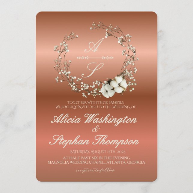 Convites Modern Minimal Winter Floral Wedding (Frente)