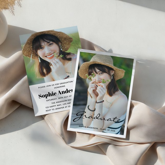 Convites Modern Minimalist 2 Photo Graduation Party (Criador carregado)