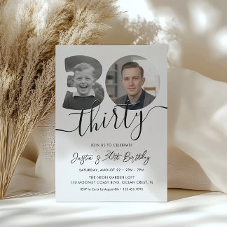 Convites Modern Minimalist 30th Birthday Photo