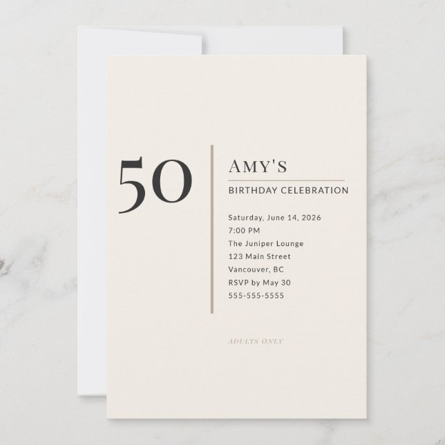 Convites Modern Minimalist 50th Adult Birthday Celebration (Frente)