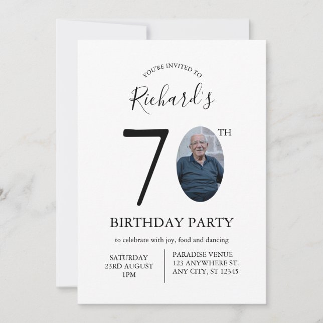 Convites Modern Minimalist 70th Birthday Photo (Frente)
