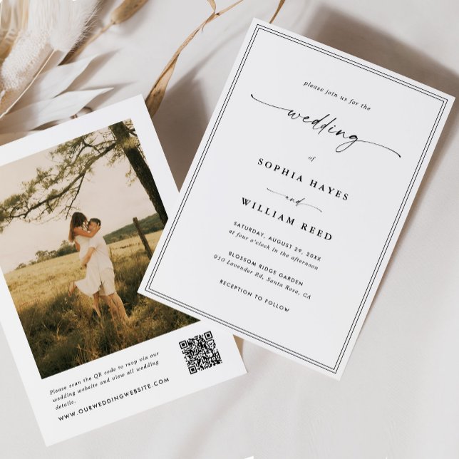 Convites Modern Minimalist All In One QR Code Photo Wedding (Criador carregado)