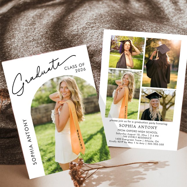 Convites Modern Minimalist Arch Photo Graduation Party (Criador carregado)