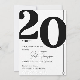 Convites Modern minimalist black 20th birthday invitation