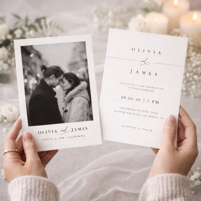 Convites Modern Minimalist Black and White Photo Wedding (Criador carregado)