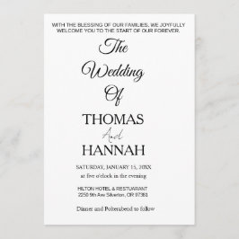 Convites Modern Minimalist Black and White Wedding Classic