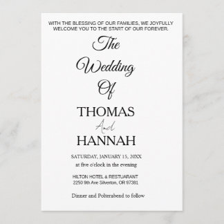 Convites Modern Minimalist Black and White Wedding Classic