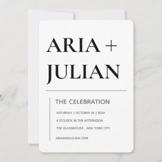 Convites Modern Minimalist Black and White Wedding Invitati