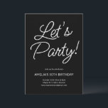 Convites Modern Minimalist Black Script Birthday Party Chic<br><div class="desc">This birthday party invitation features playful script lettering on a black background for a bold yet elegant look. The flowing typography feels celebratory while staying clean and modern. A versatile design that works beautifully for milestone birthdays,  cocktail parties,  or festive gatherings.</div>