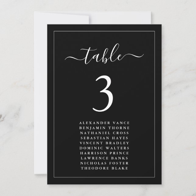 Convites Modern Minimalist Black Seating Chart Table Card (Frente)