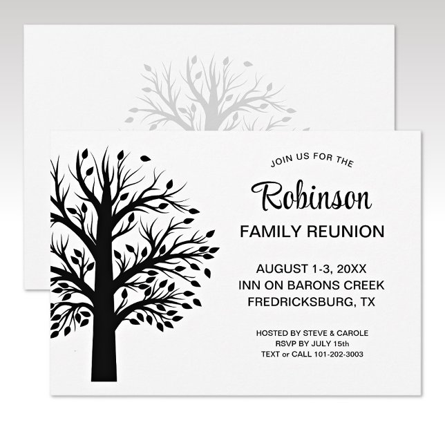 Convites Modern Minimalist Black-White Family Reunion Tree (Criador carregado)