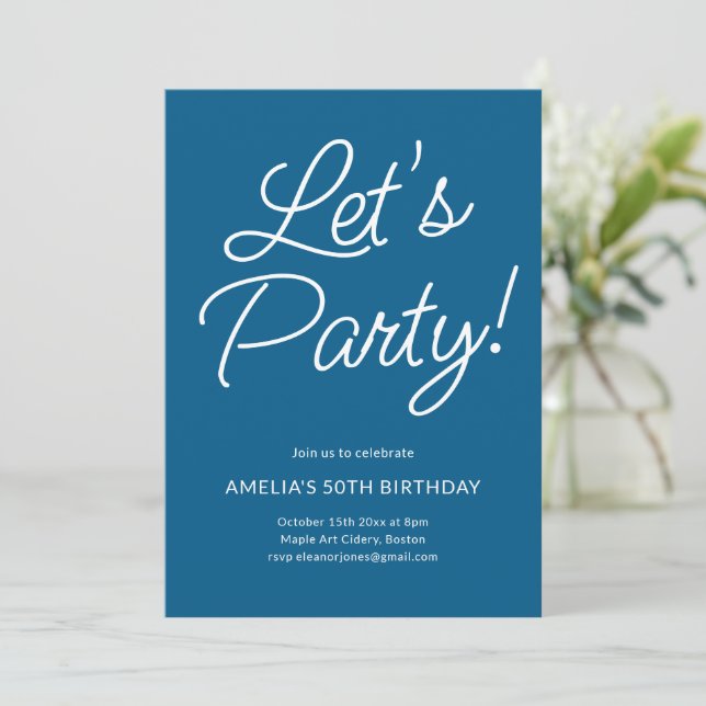 Convites Modern Minimalist Blue Birthday Party Chic (Em pé/Frente)