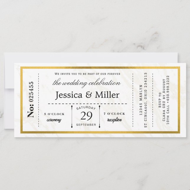 Convites Modern Minimalist Boarding Pass Wedding Invitation (Frente)
