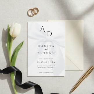 Convites Modern Minimalist Bow Black & White Wedding