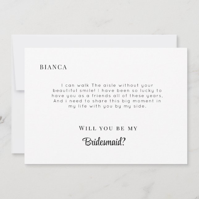 Convites Modern Minimalist Bridesmaid Proposal Card (Verso)