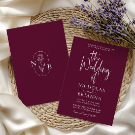 Convites Modern Minimalist Burgundy Wedding Classic
