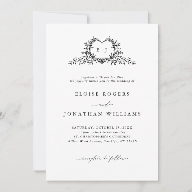 Convites Modern Minimalist Chic Calligraphy Crest Wedding   (Frente)