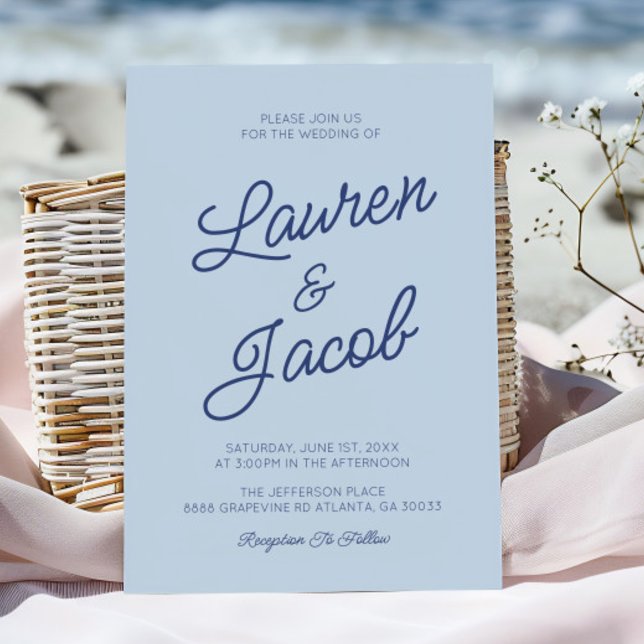 Convites Modern Minimalist Coastal Blue Wedding (Criador carregado)