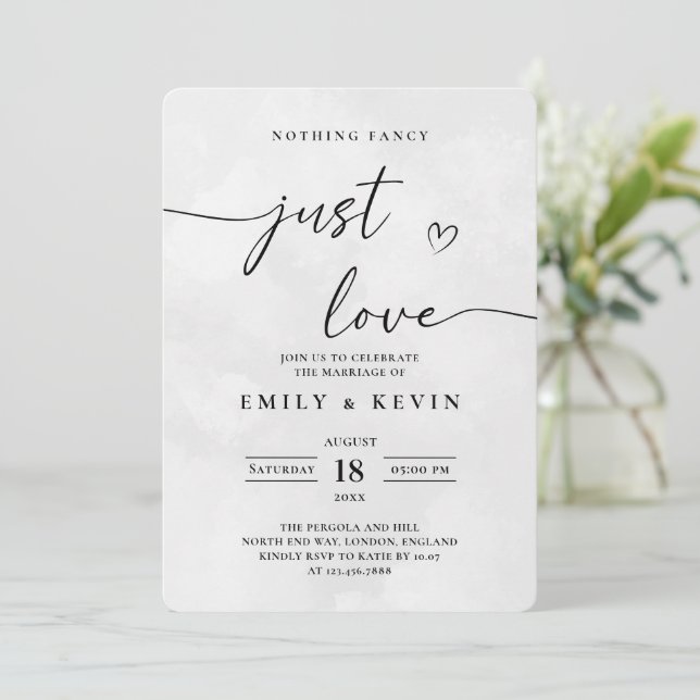 Convites Modern Minimalist Cute Script Black White Wedding  (Em pé/Frente)