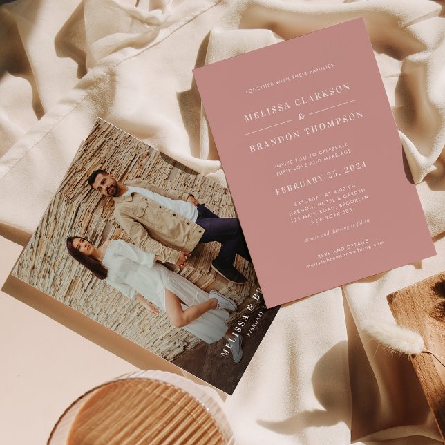 Convites Modern Minimalist Dusty Rose Photo Wedding (Criador carregado)