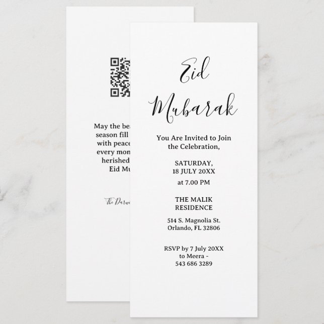 Convites Modern Minimalist Eid Mubarak Invitation | QR Code (Frente/Verso)