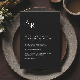Convites Modern Minimalist Elegant Black White Wedding